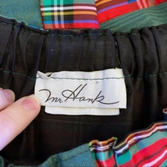 Vintage 70s Green & Red Plaid Satin Patchwork Maxi A-Line Skirt by Mr. Hank - Picture 7 of 8